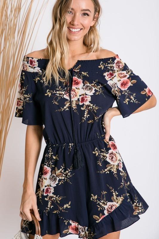 "One Can Dream" Floral Romper (Navy)