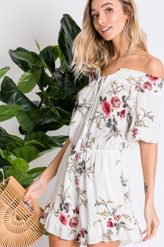 "One Can Dream" Floral Romper (Off White)