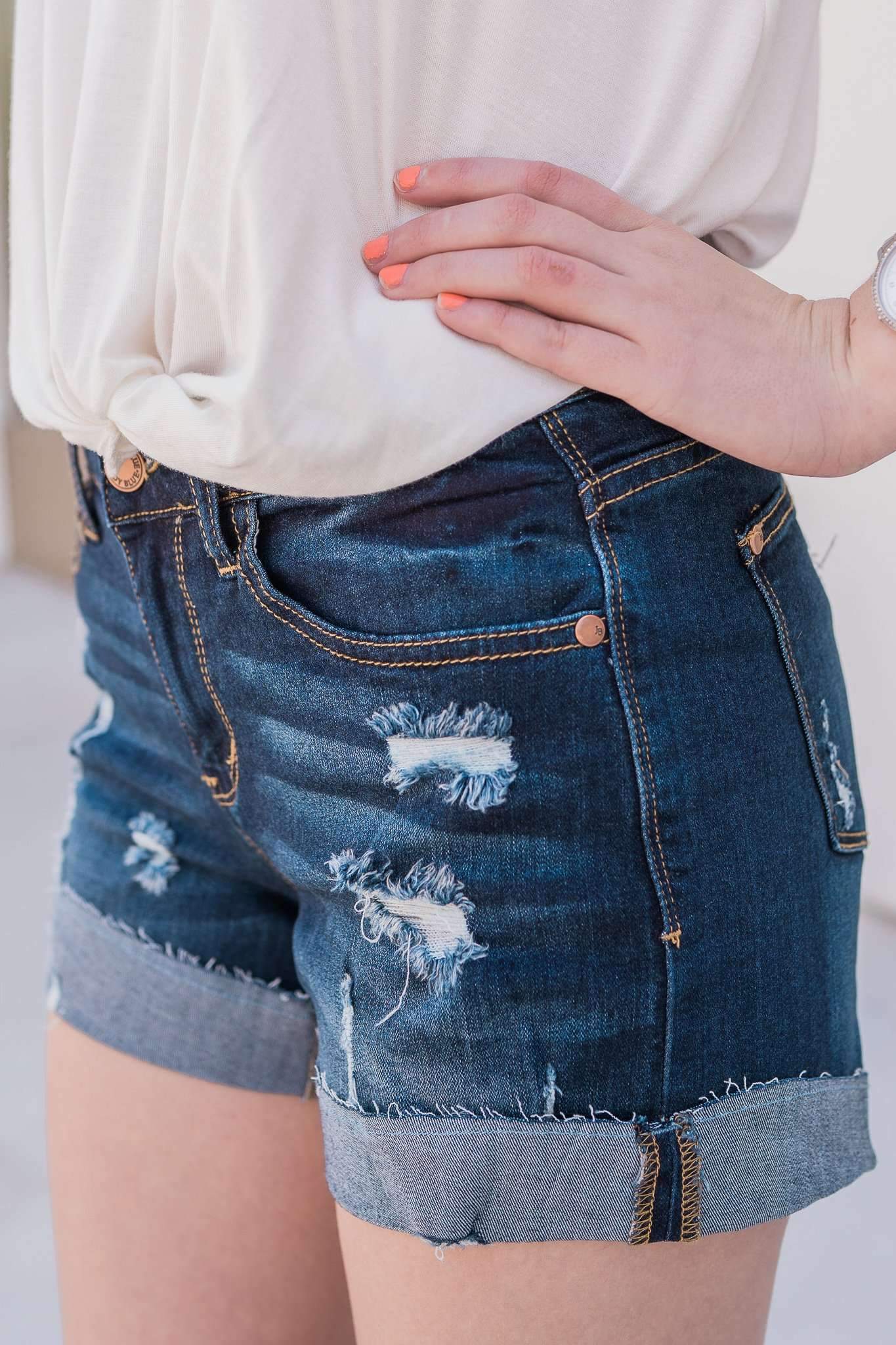 "This Is Why" Denim Shorts (Dark Wash)