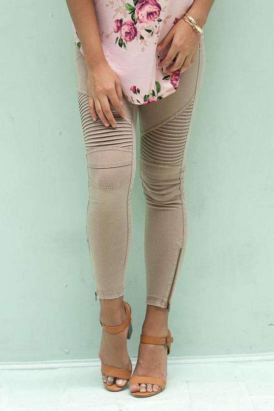 "Set The Trend" Moto Leggings (Khaki)