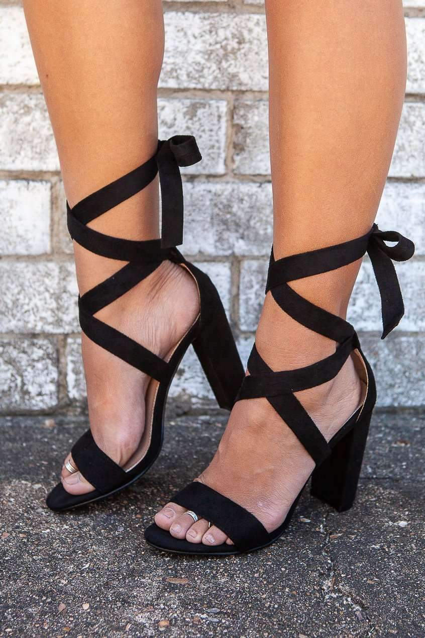 "That's A Wrap" Lace Up Heels (Black)
