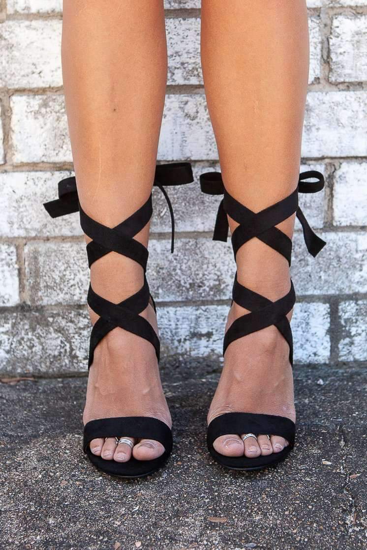 "That's A Wrap" Lace Up Heels (Black)