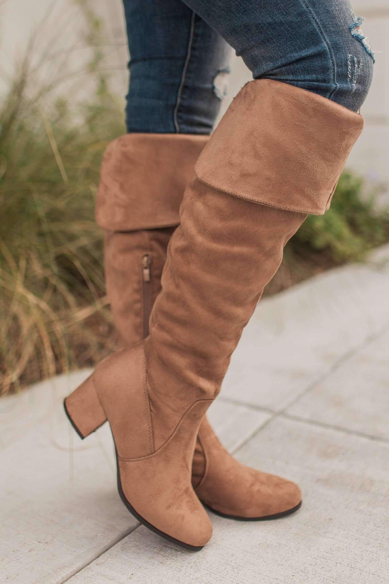 "Point Of View" OTK Boots (Taupe)