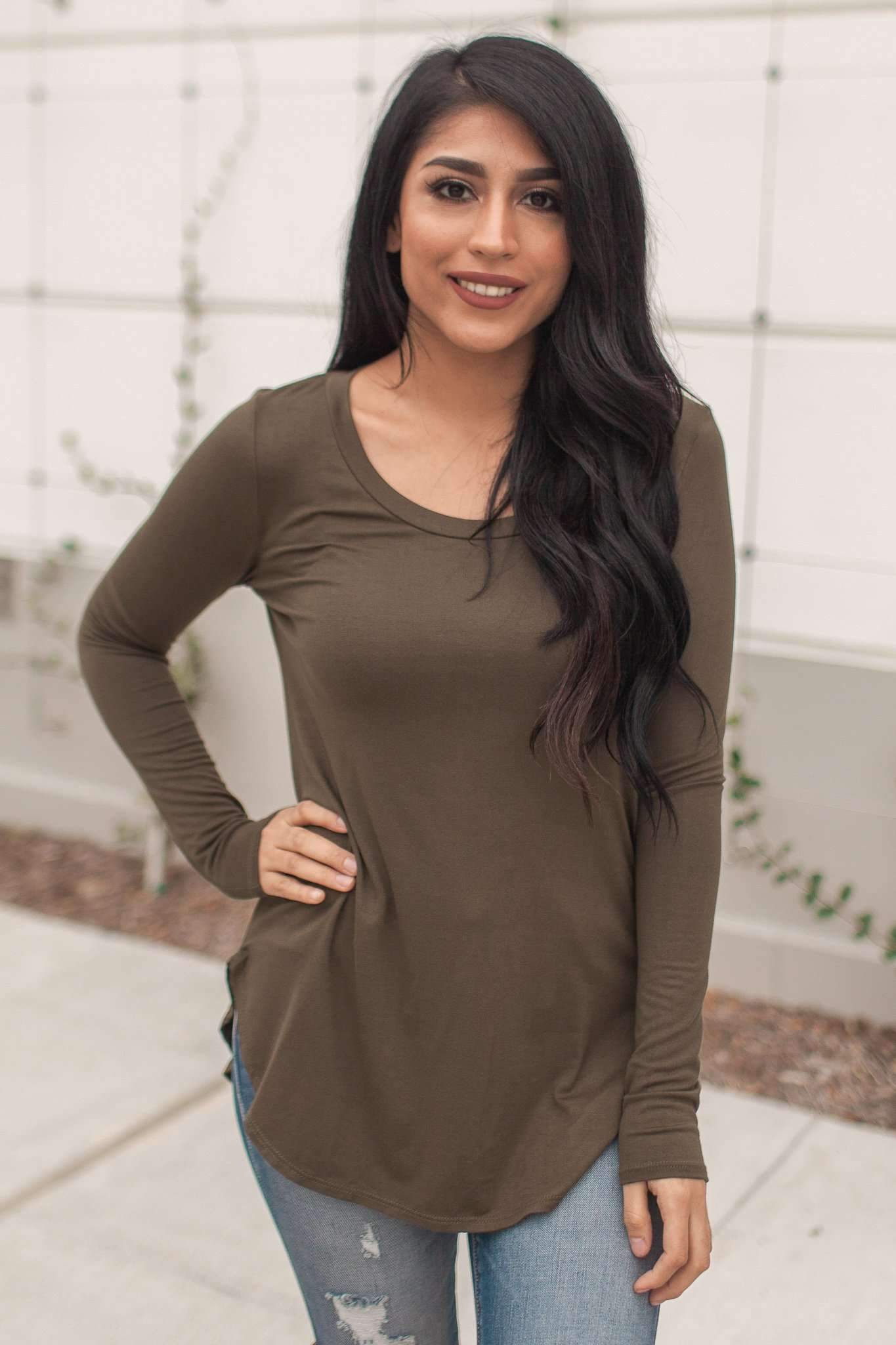 "Your Basic Instinct" Knit Top (Olive) - Scoop