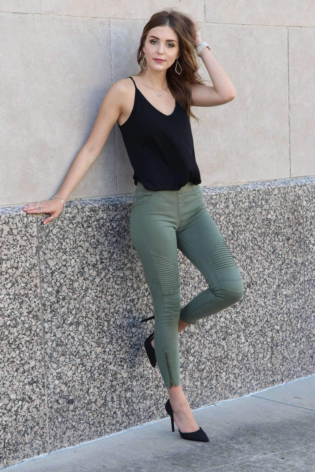 "Set The Trend" Moto Leggings (Olive)