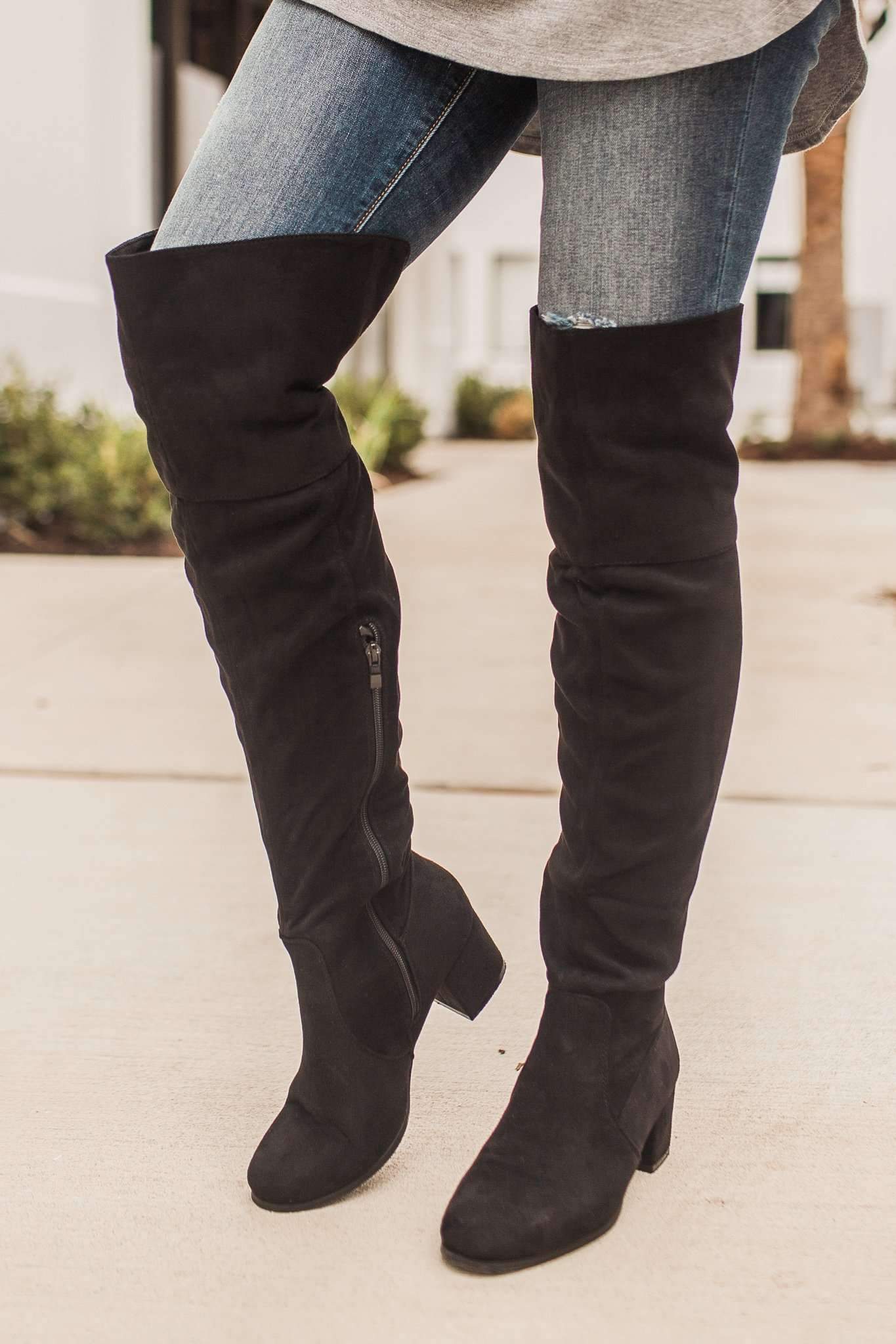 "Point Of View" OTK Boots (Black)