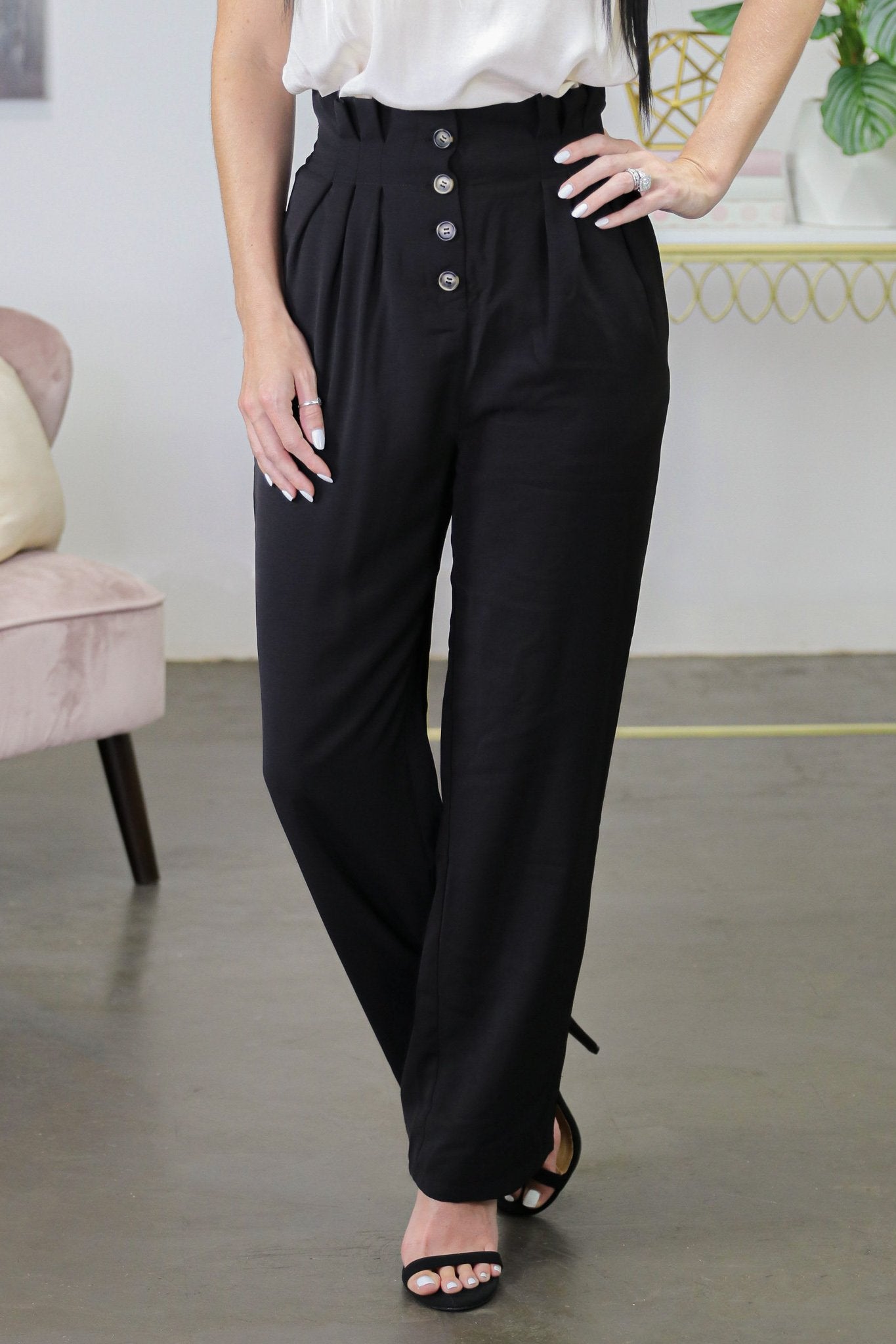 "At The Office" Pleated Trousers (Black)