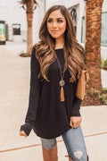 "Ease My Mind" Piko Top (Black)