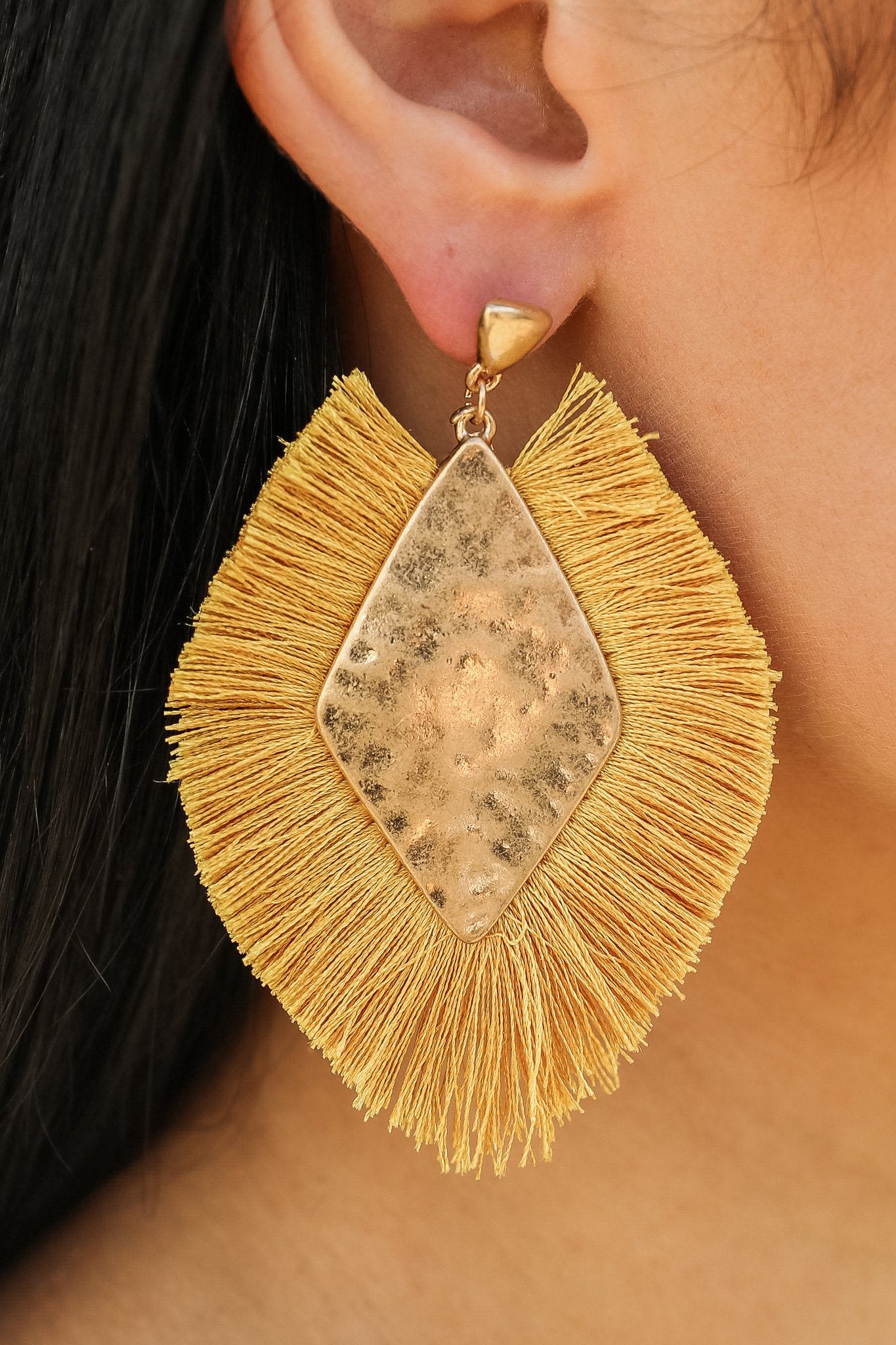 Gwyneth Fringe Earrings (Mustard)
