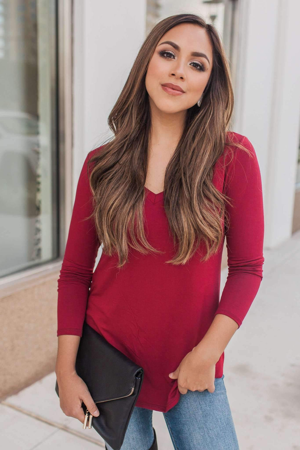 "Your Basic Instinct" Knit Top (Burgundy) - VNeck