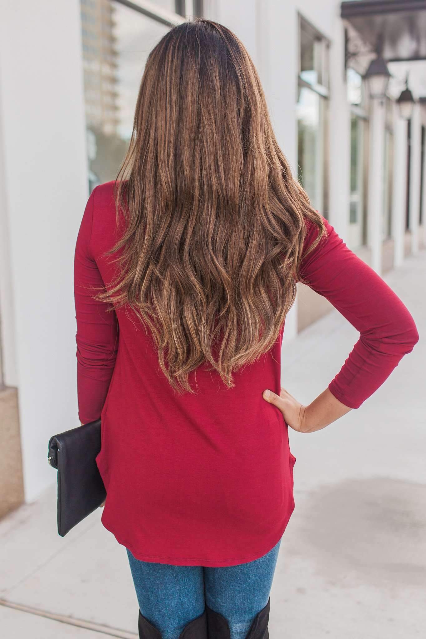"Your Basic Instinct" Knit Top (Burgundy) - VNeck