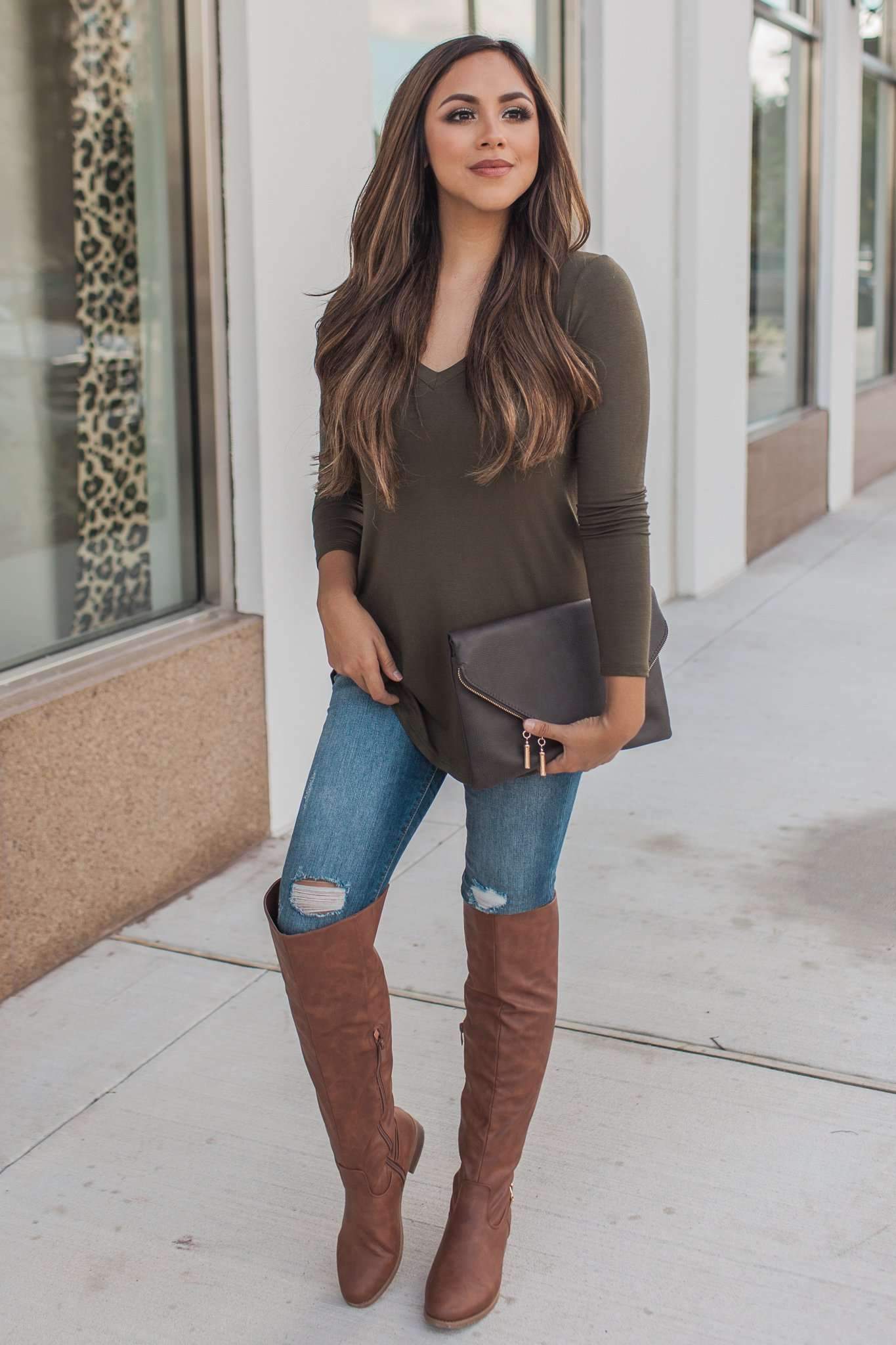 "Your Basic Instinct" Knit Top (Olive) - VNeck