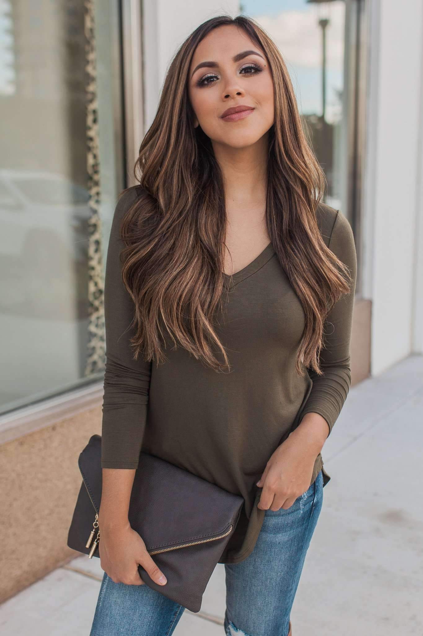 "Your Basic Instinct" Knit Top (Olive) - VNeck