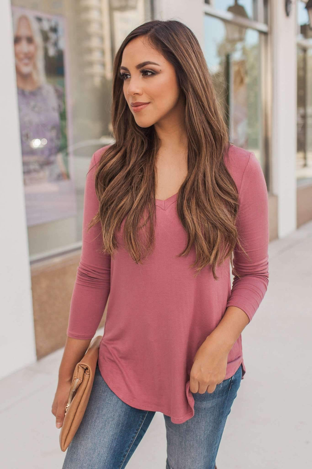 "Your Basic Instinct" Knit Top (Mauve) - VNeck