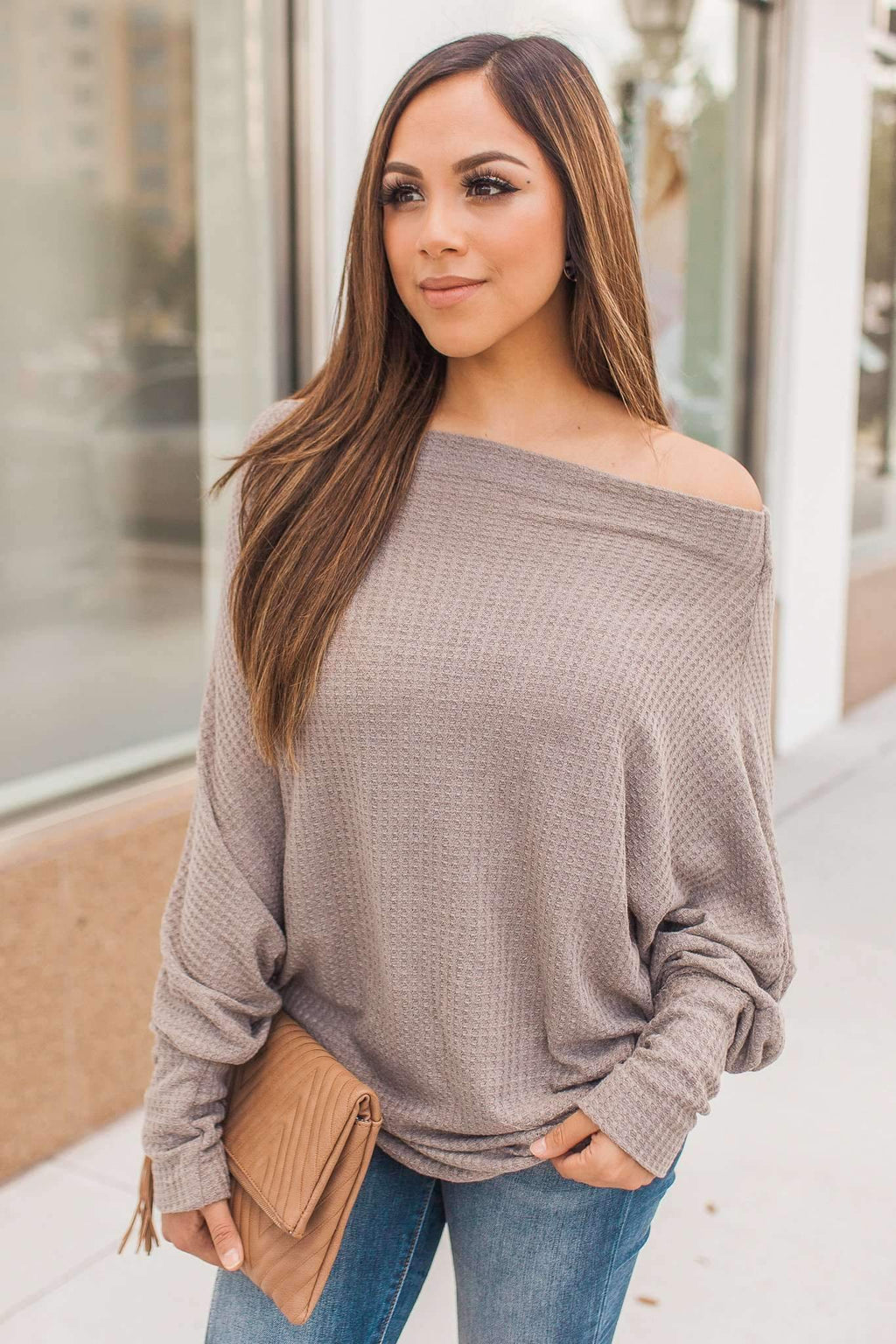 "Shrug It Off" Knit Top (Mocha)