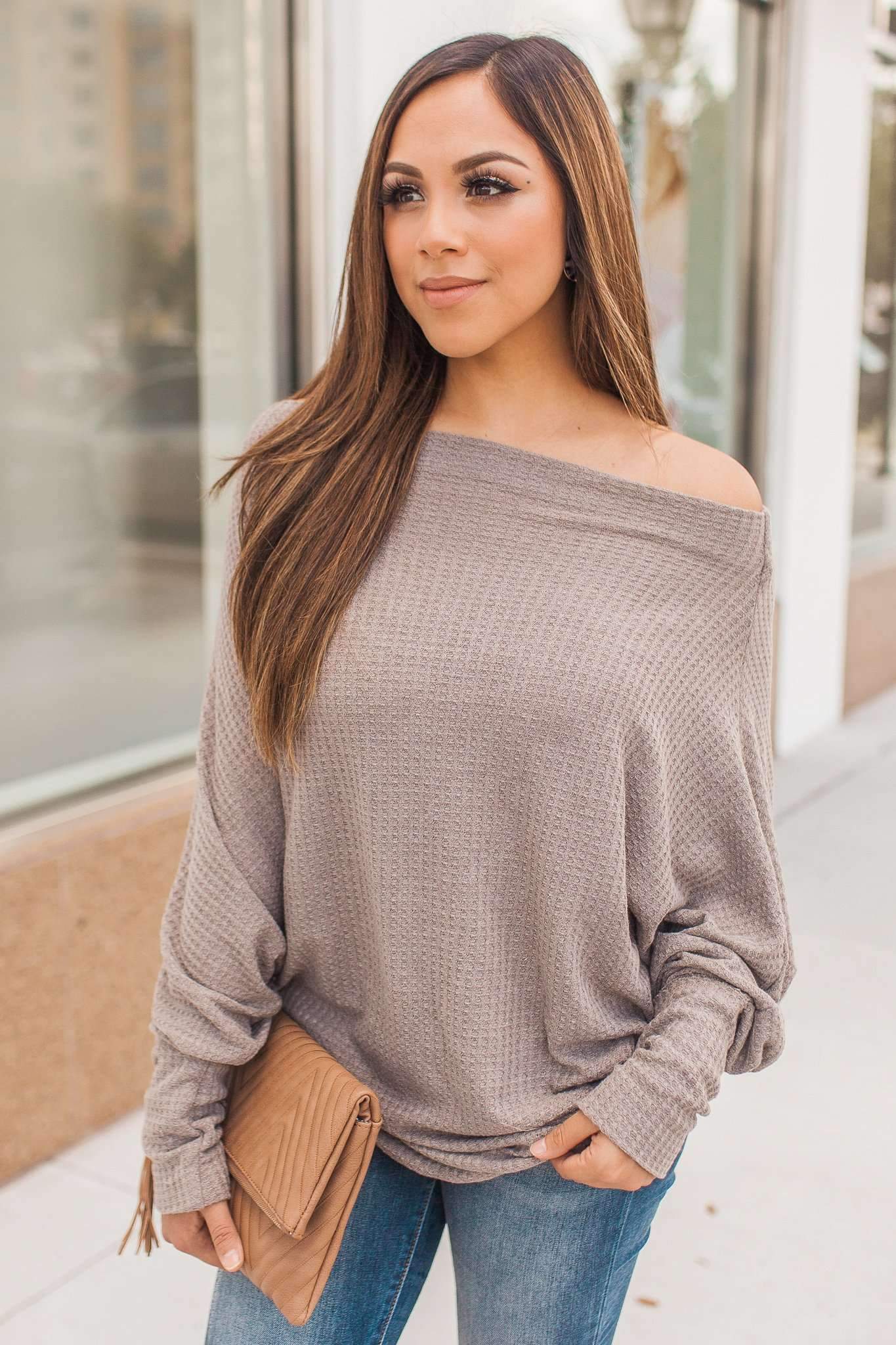 "Shrug It Off" Knit Top (Mocha)