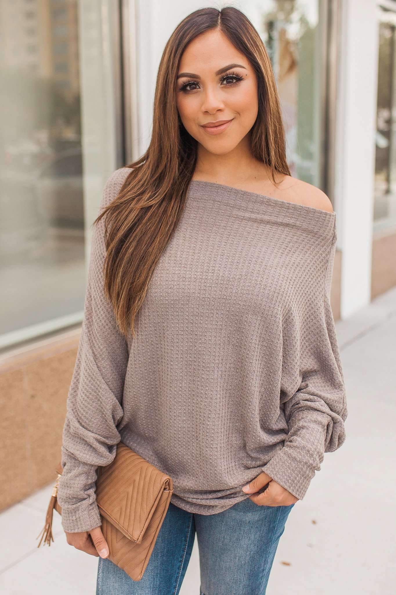 "Shrug It Off" Knit Top (Mocha)