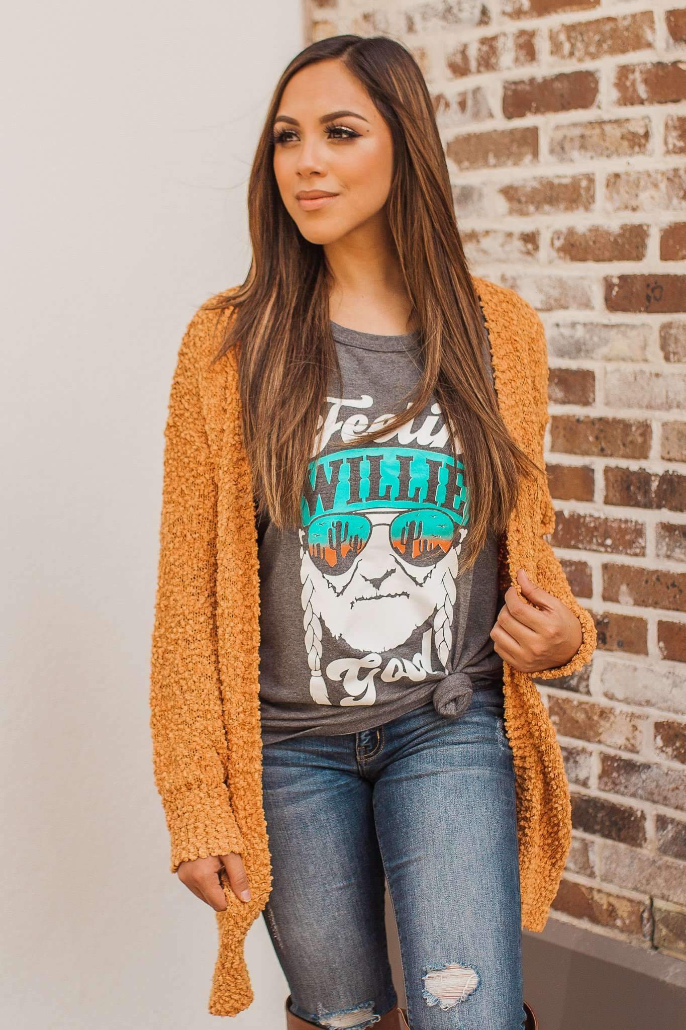 "Turn To Cozy" Popcorn Cardigan (Apricot)