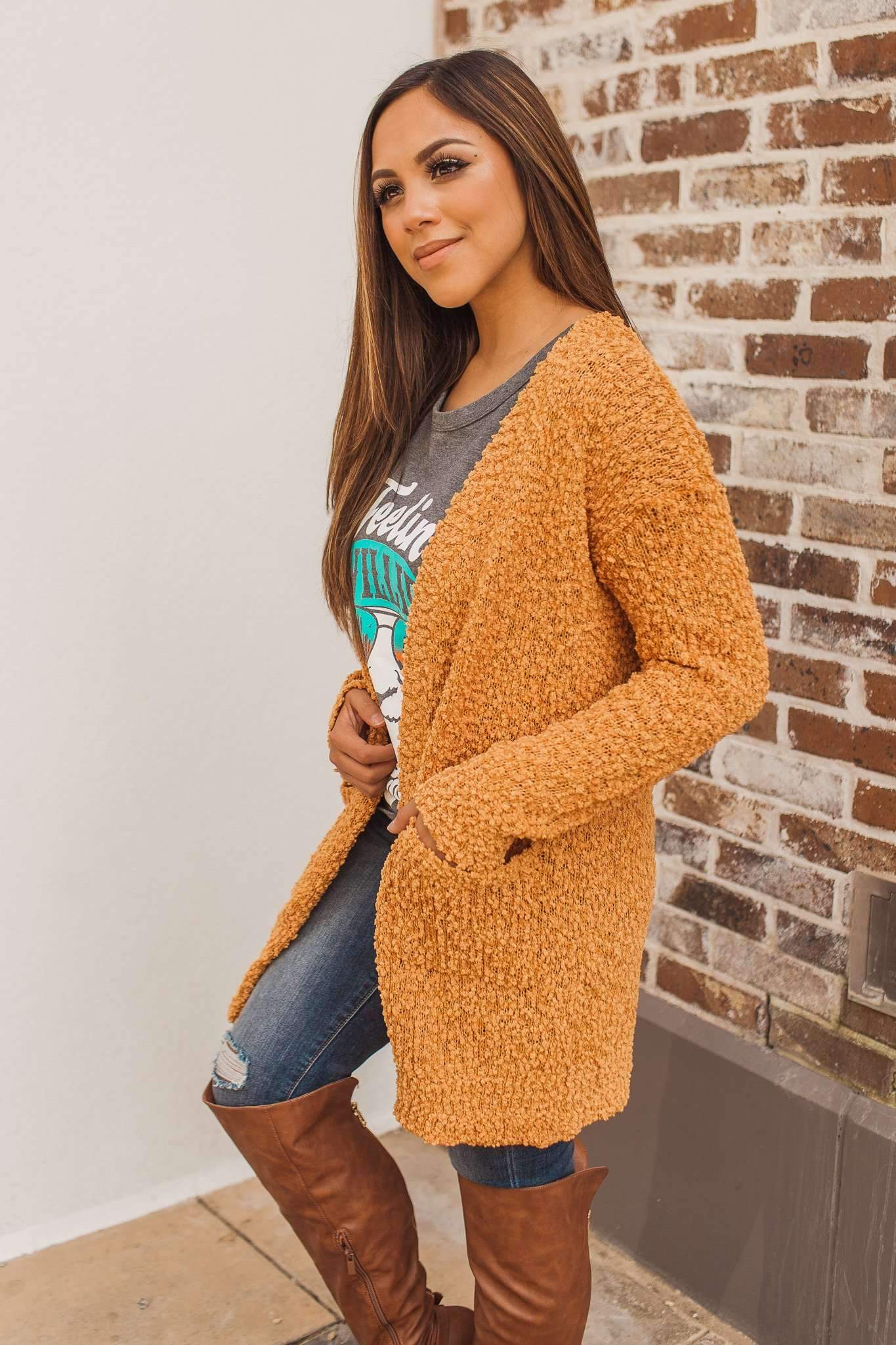 "Turn To Cozy" Popcorn Cardigan (Apricot)