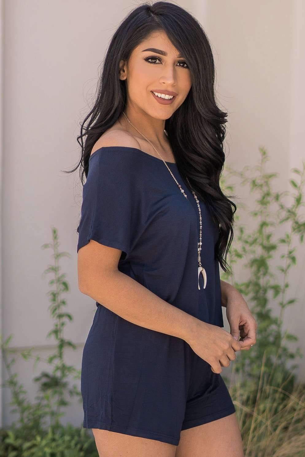 "Just About Anywhere" Knit Romper (Navy)