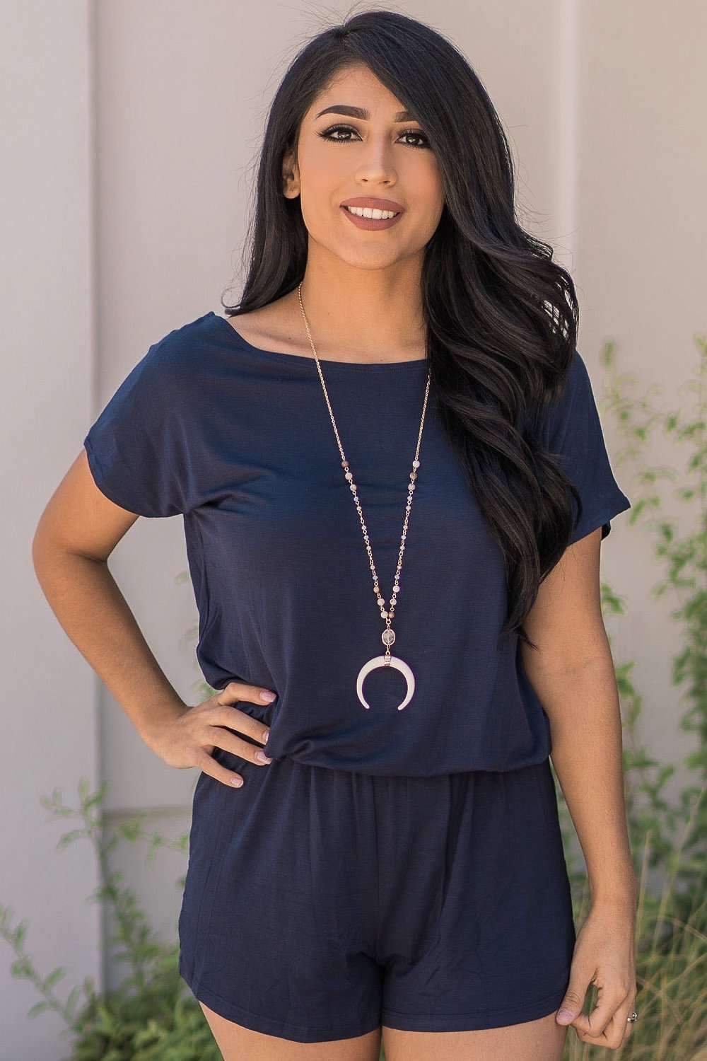 "Just About Anywhere" Knit Romper (Navy)