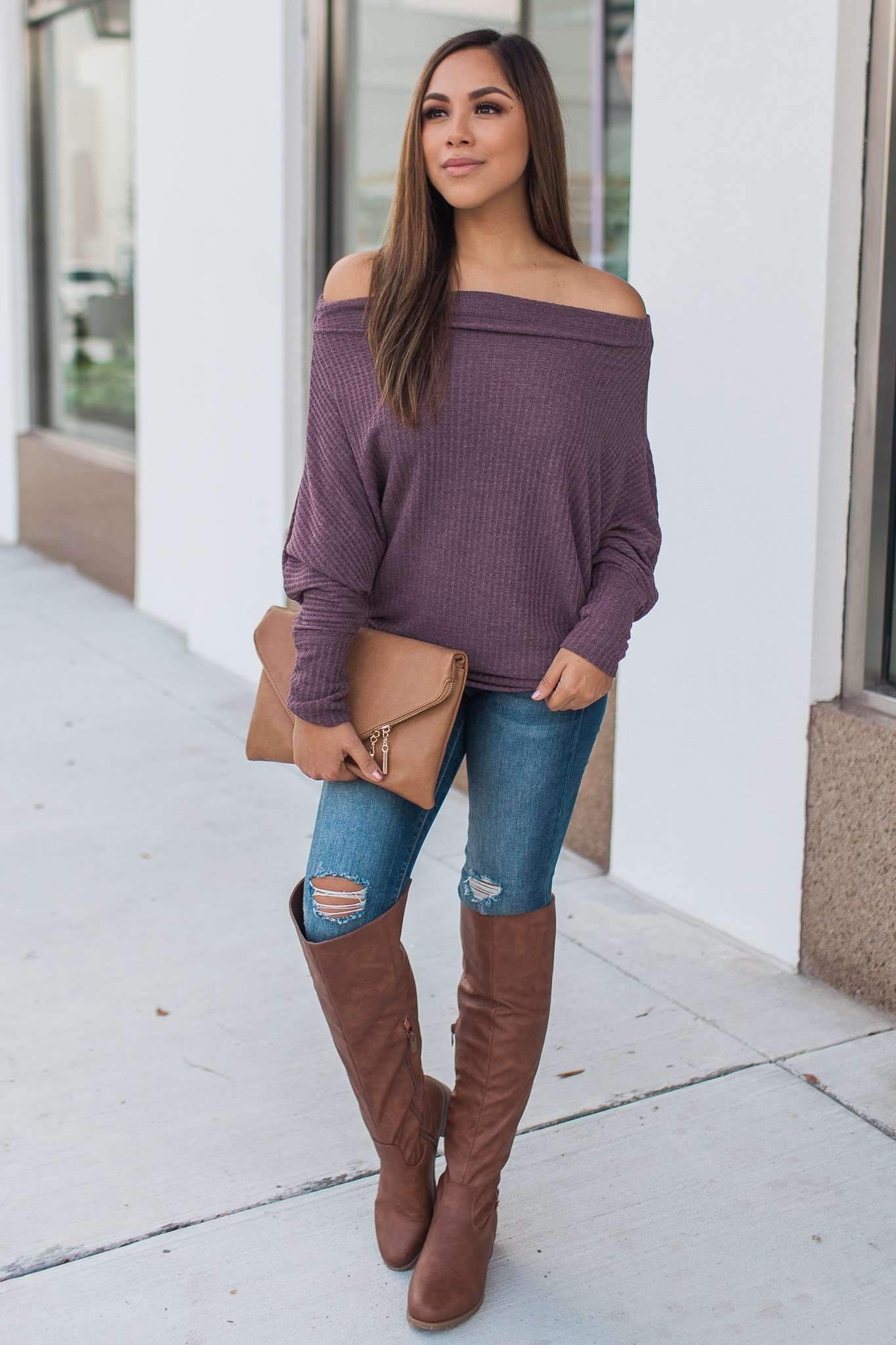 "Shrug It Off" Knit Top (Eggplant)