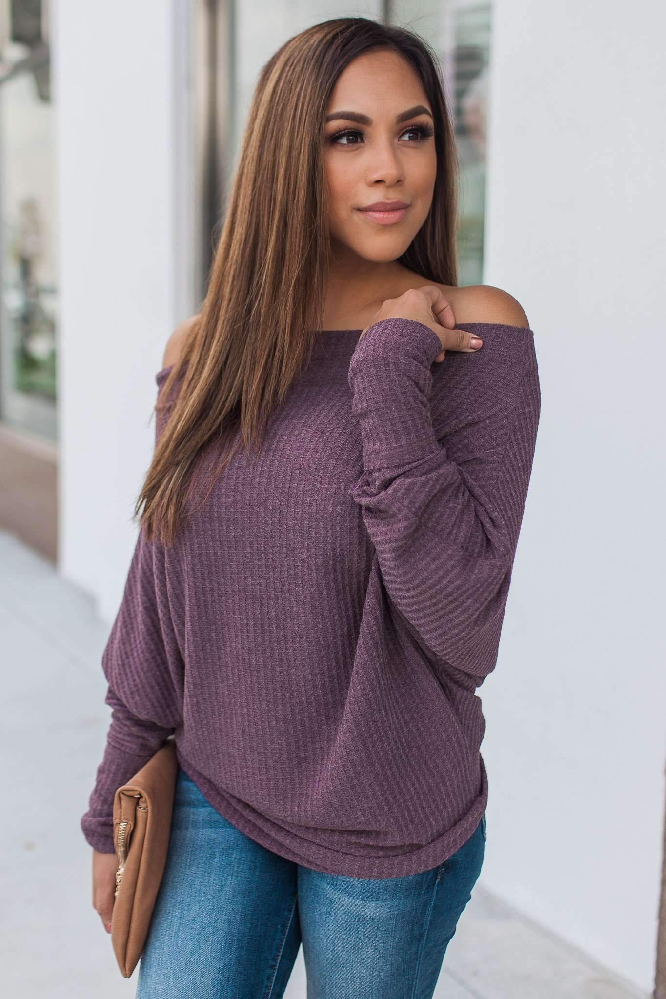 "Shrug It Off" Knit Top (Eggplant)