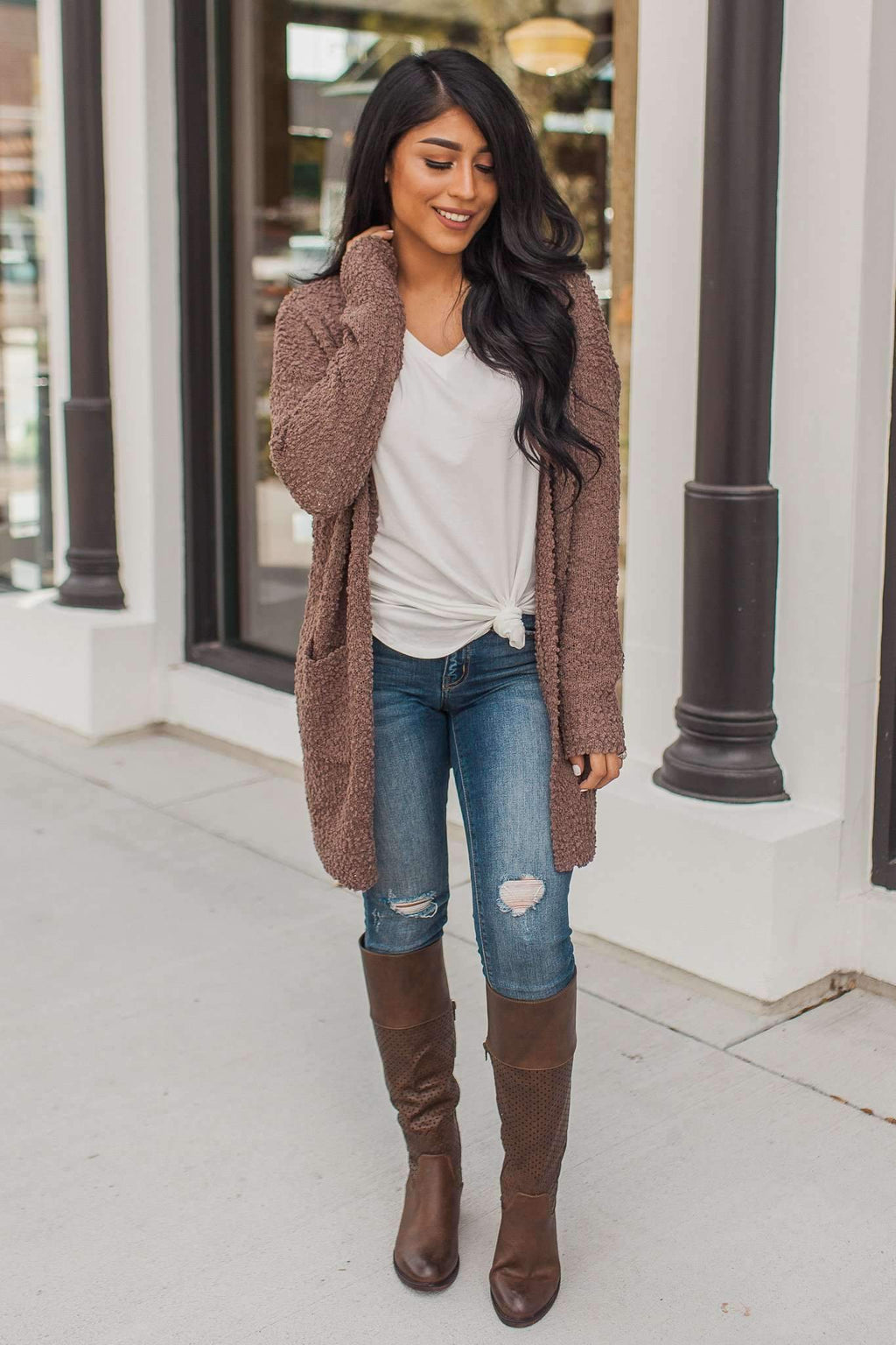 "Turn To Cozy" Popcorn Cardigan (Mocha)