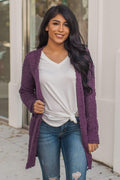 "Turn To Cozy" Popcorn Cardigan (Eggplant)