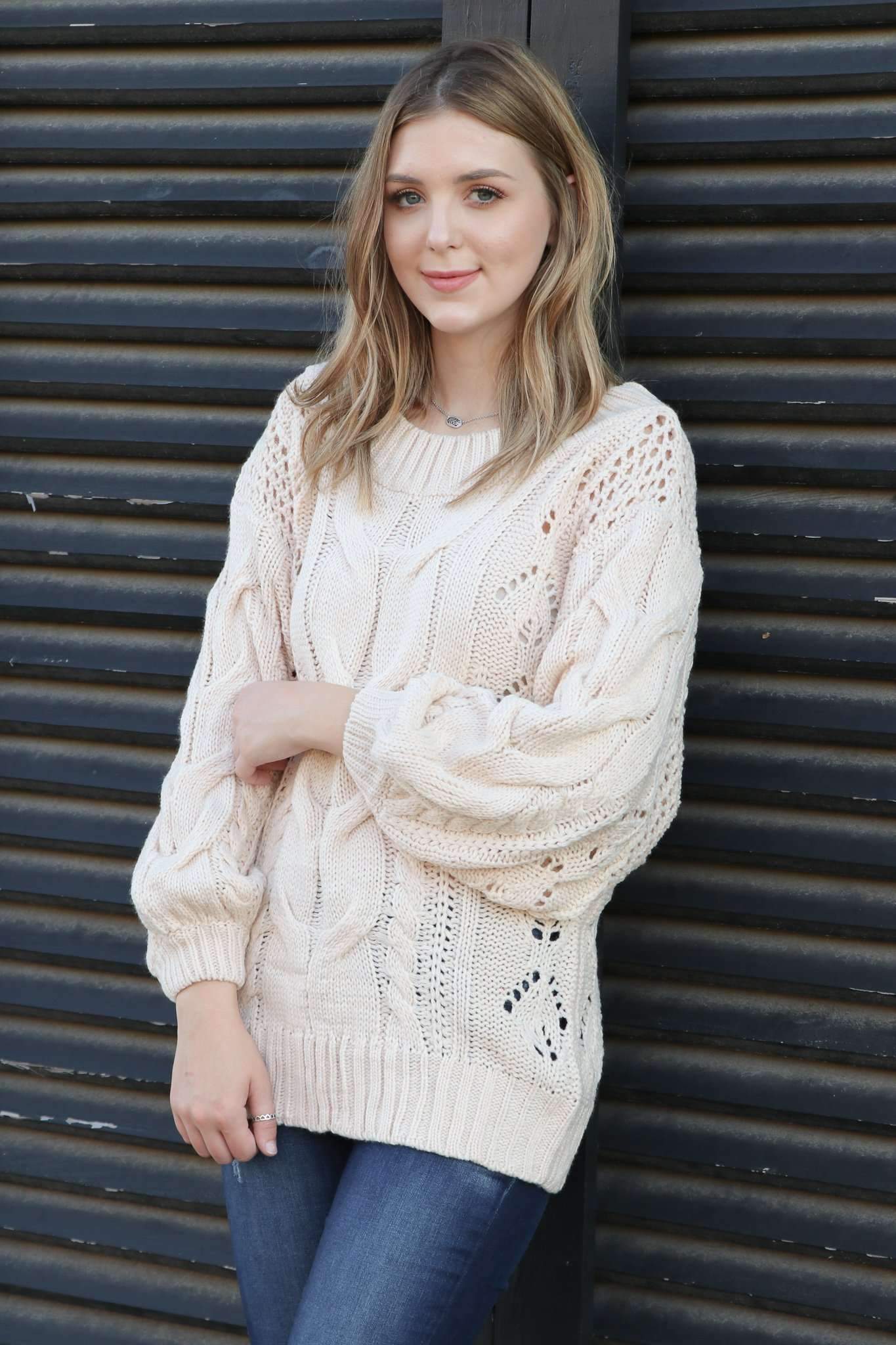 "When Autumn Calls" Knit Sweater (Cream)