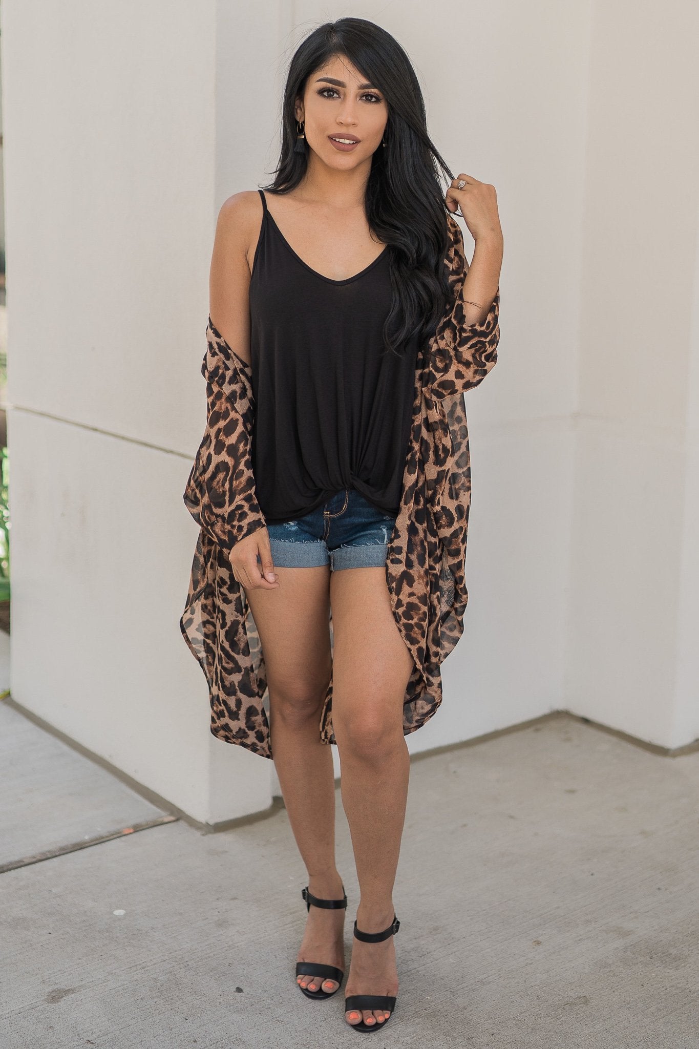 "Pounce On It" Leopard Kimono (Tan)