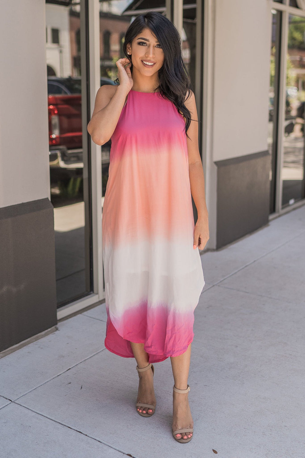 "Feel The Ombré" Midi Dress (Fuchsia)