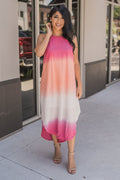 "Feel The Ombré" Midi Dress (Fuchsia)