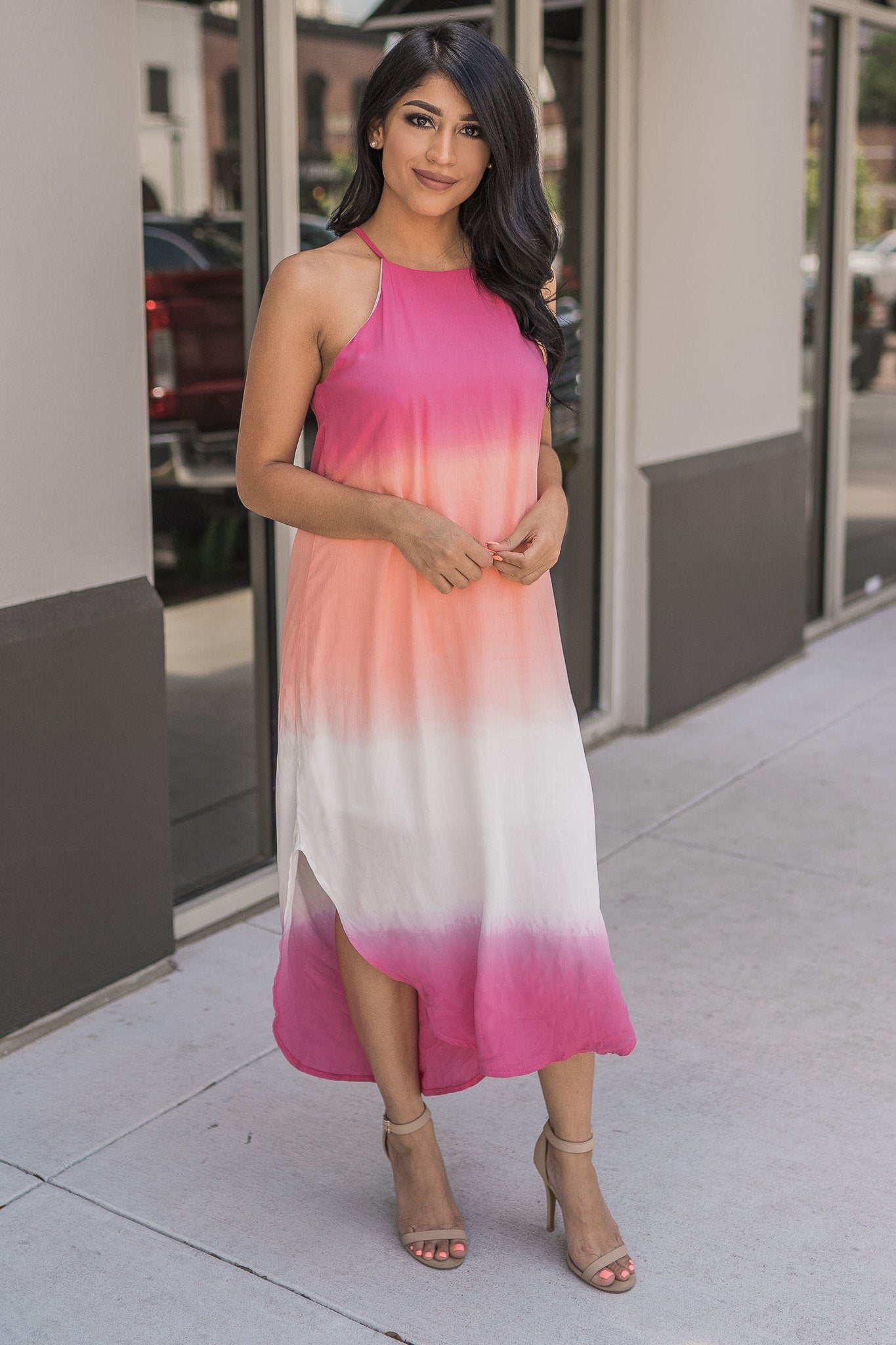 "Feel The Ombré" Midi Dress (Fuchsia)