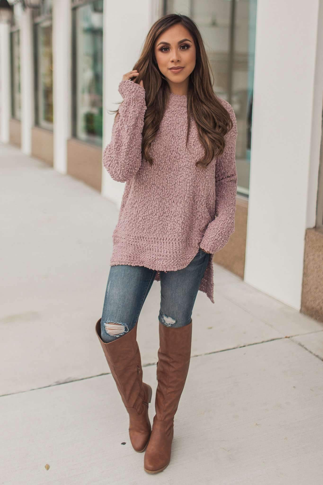 "Share The Popcorn" Knit Sweater (Mauve)