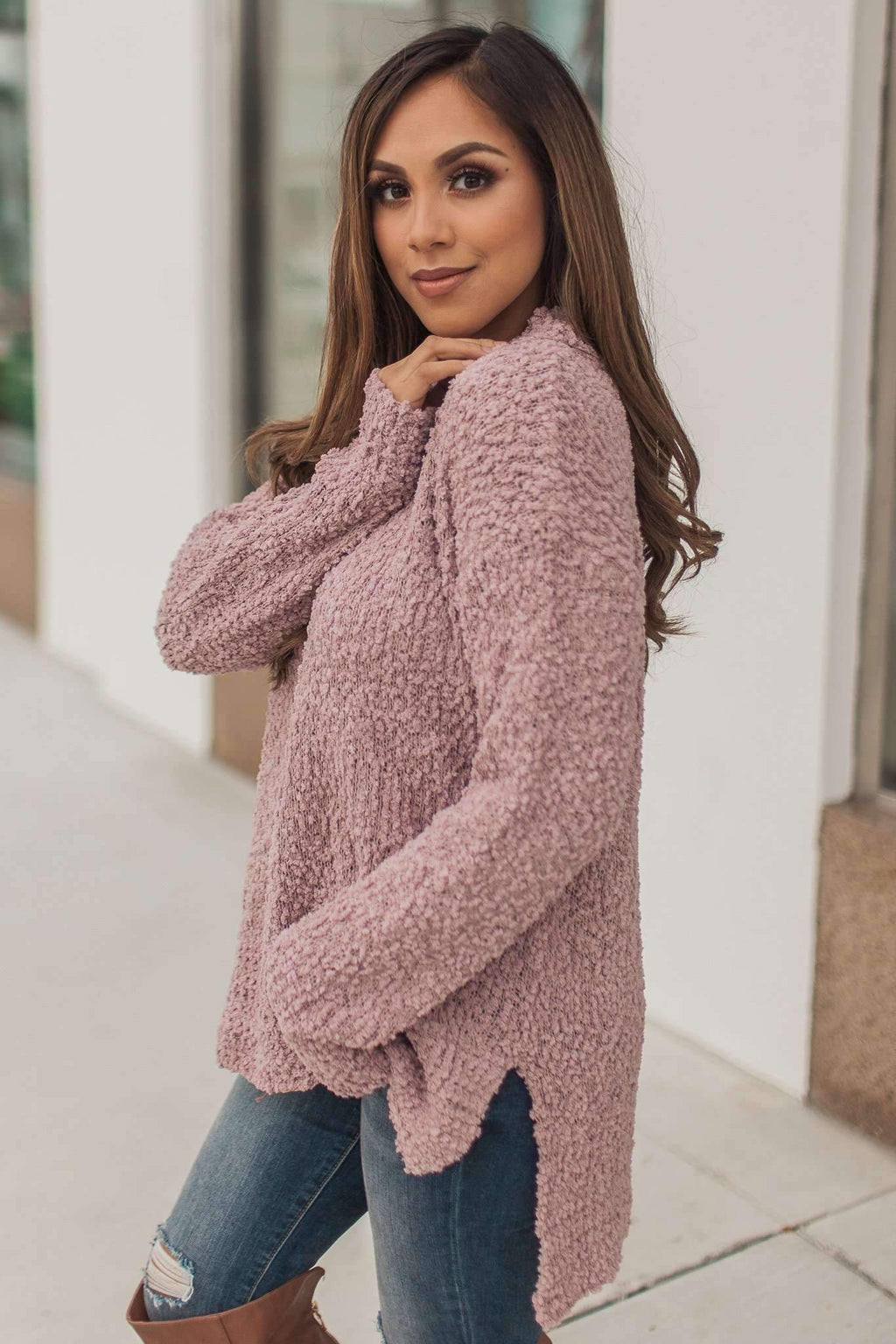 "Share The Popcorn" Knit Sweater (Mauve)