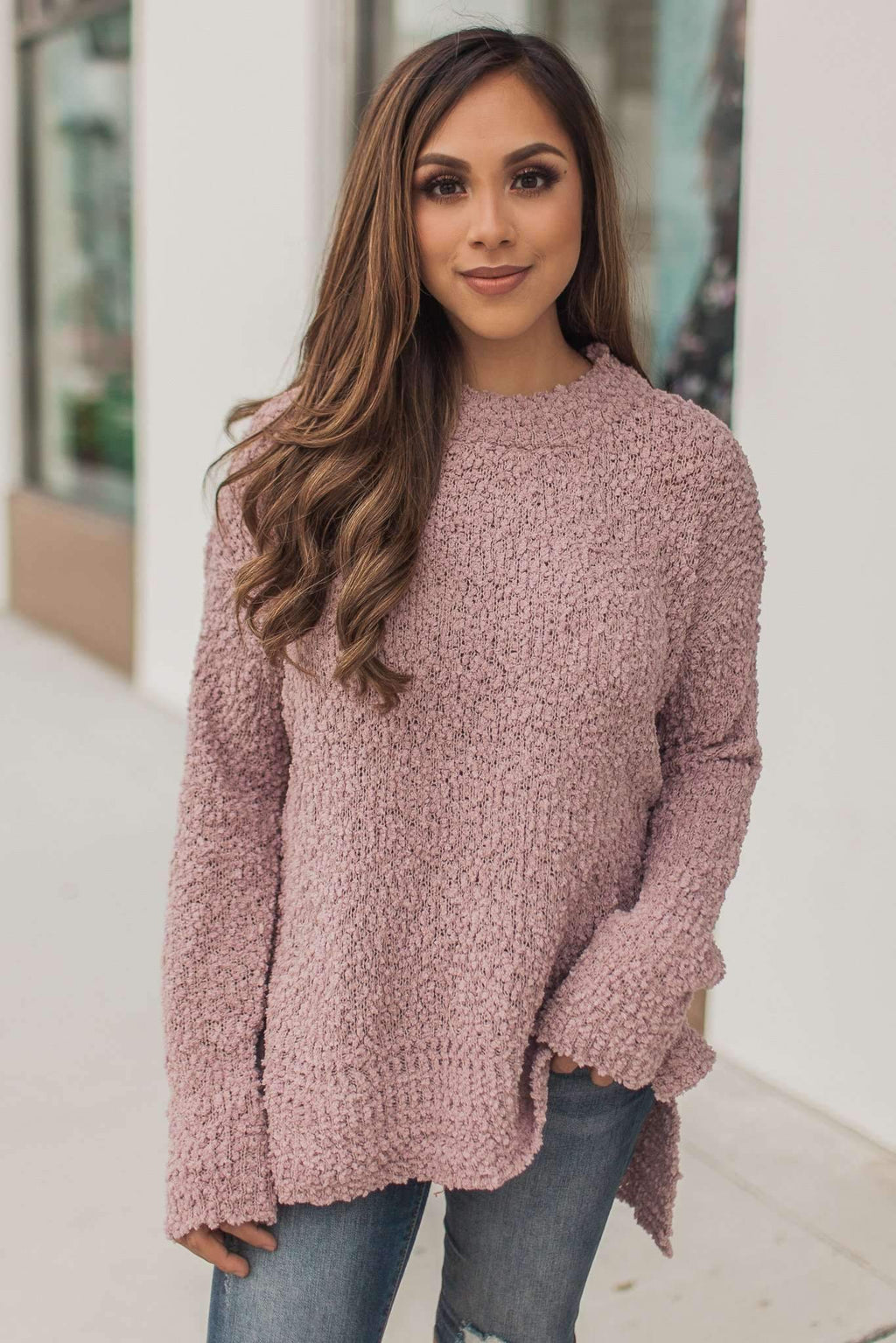 "Share The Popcorn" Knit Sweater (Mauve)