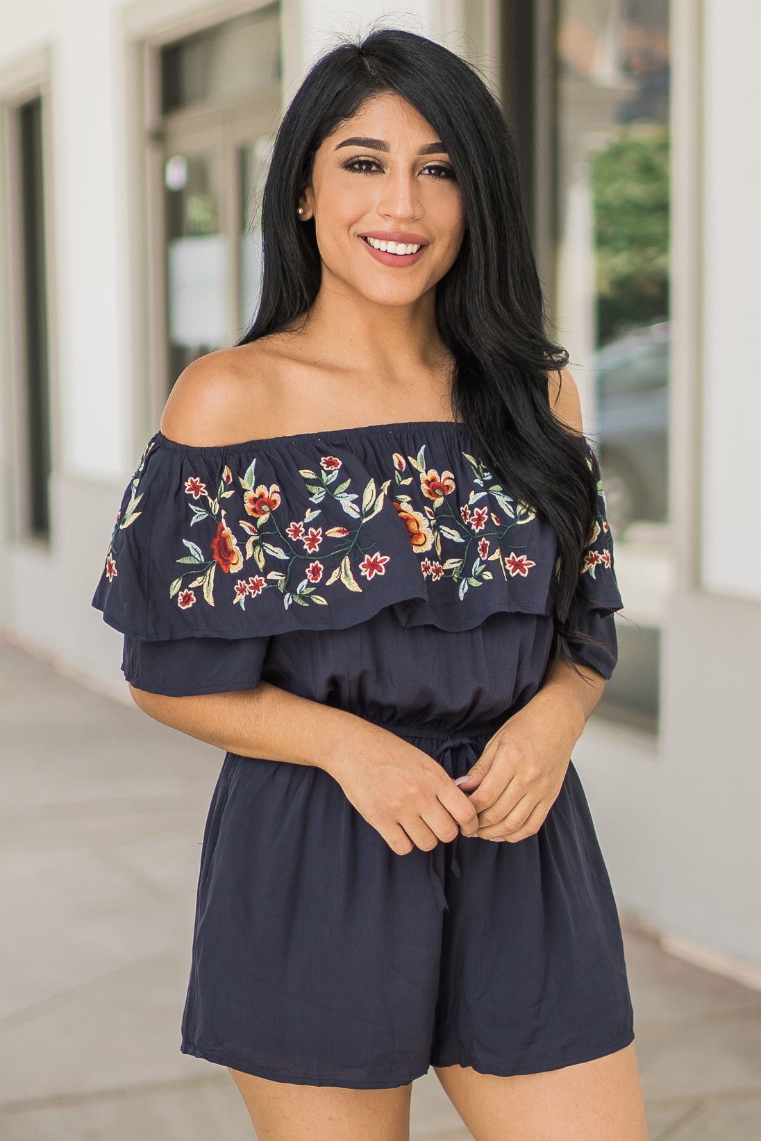 "Sweet Casual Rose" Off Shoulder Romper