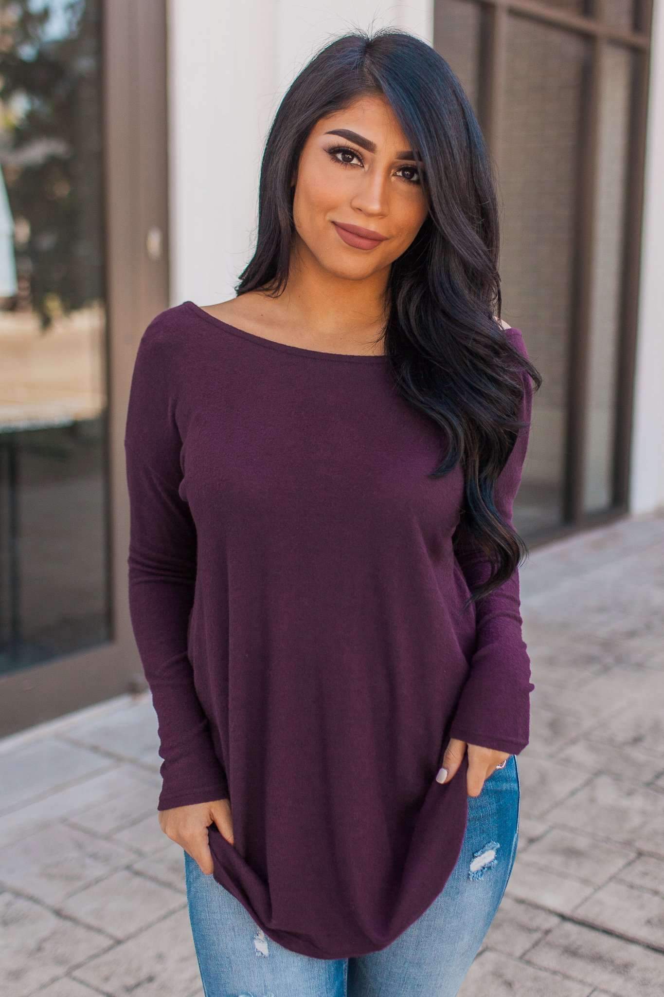 "Not So Cold" Knit Top (Eggplant)