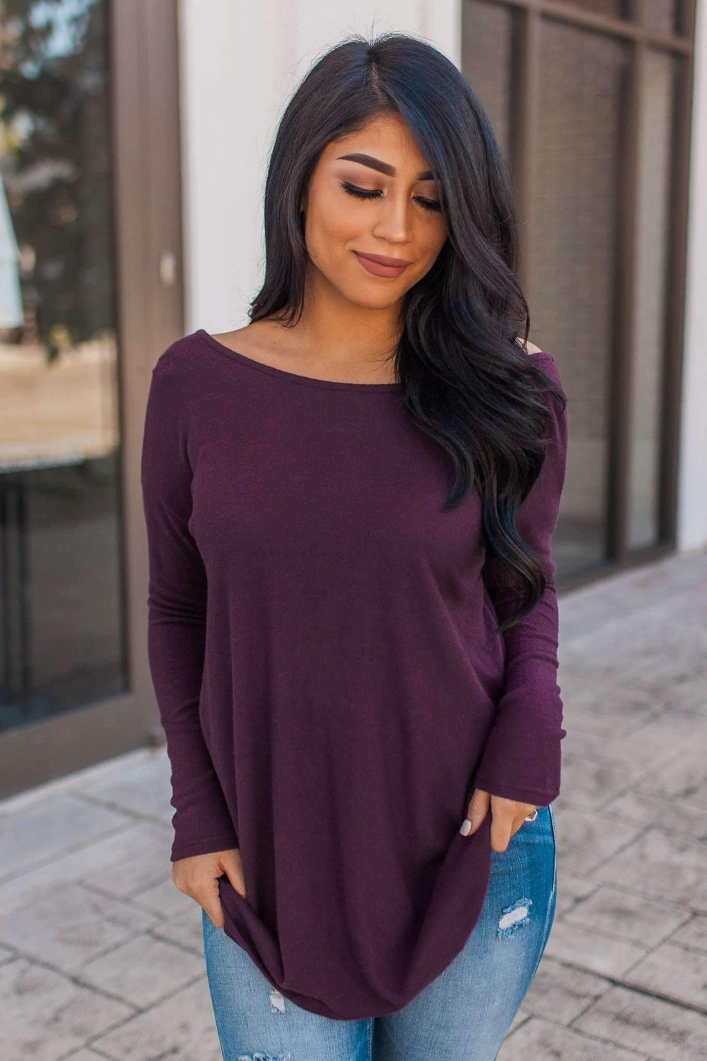 "Not So Cold" Knit Top (Eggplant)