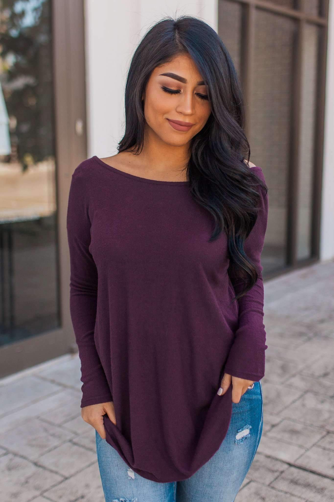 "Not So Cold" Knit Top (Eggplant)
