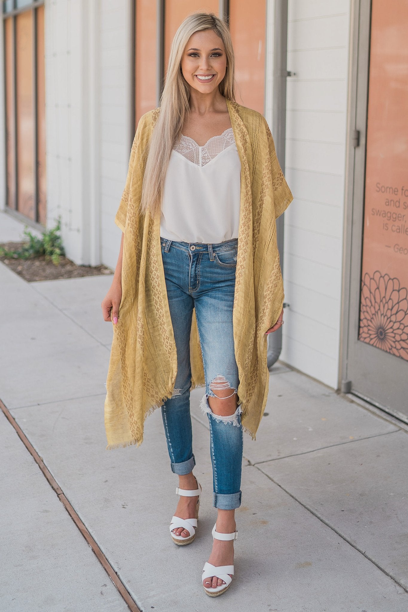 "Hint Of Print" Kimono Wrap (Mustard)