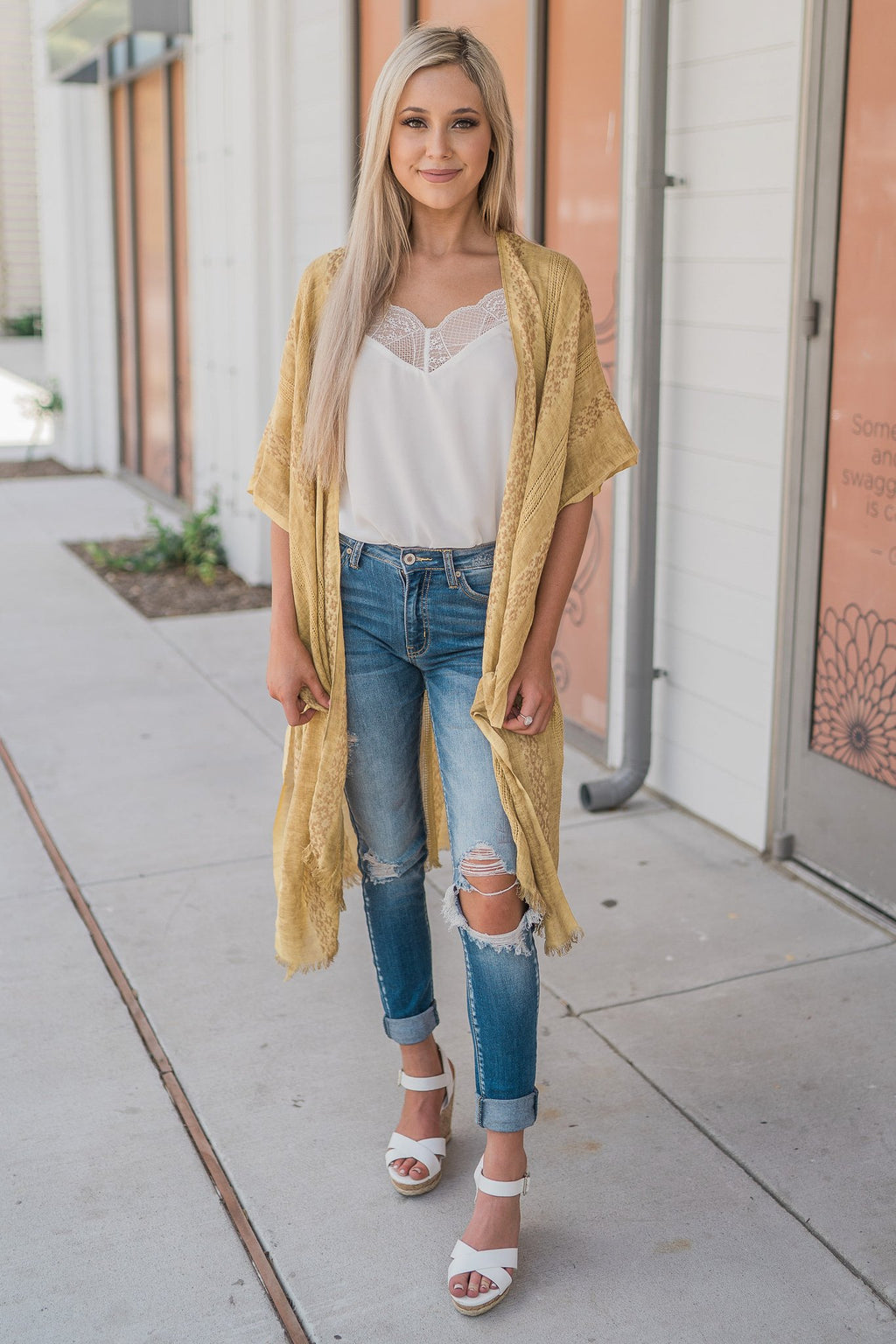 "Hint Of Print" Kimono Wrap (Mustard)