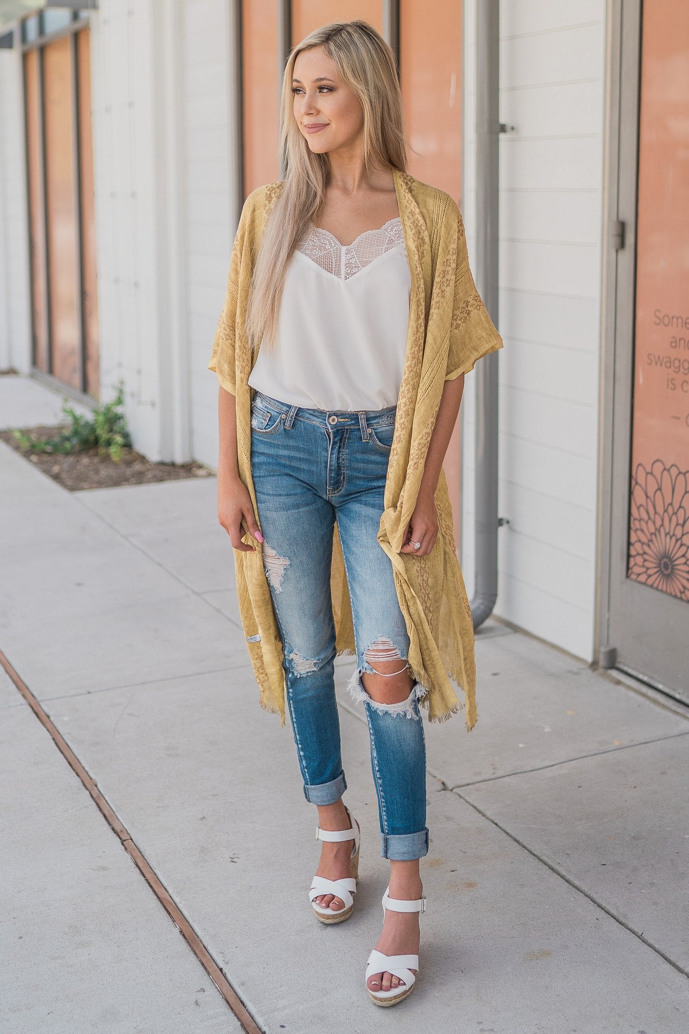 "Hint Of Print" Kimono Wrap (Mustard)