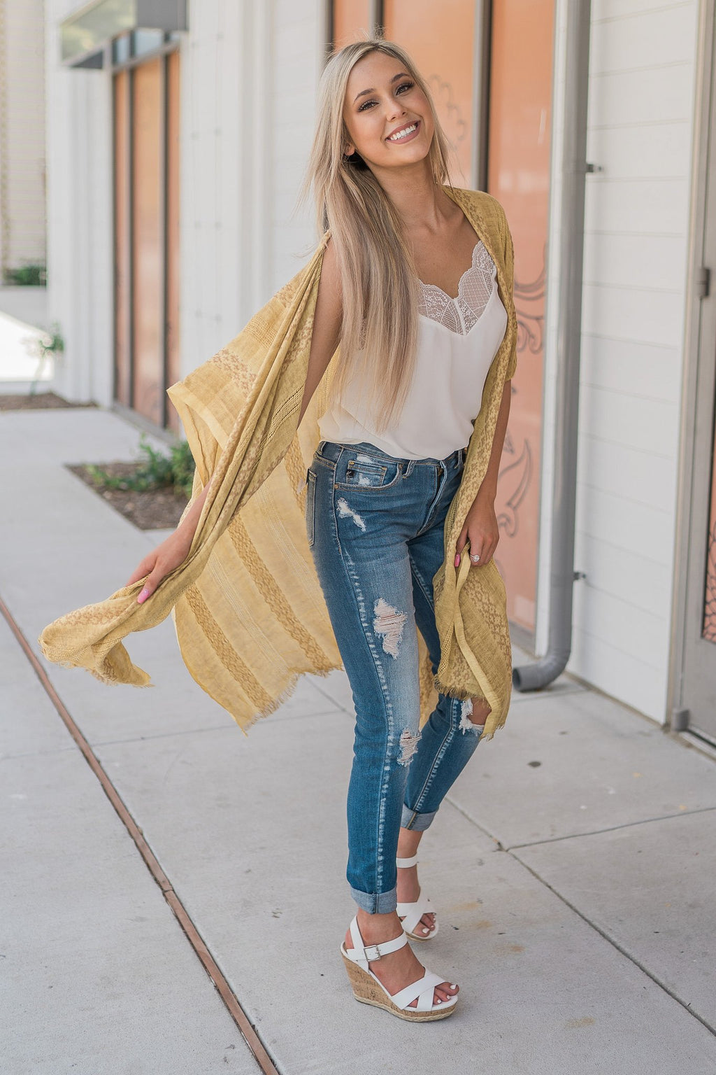 "Hint Of Print" Kimono Wrap (Mustard)