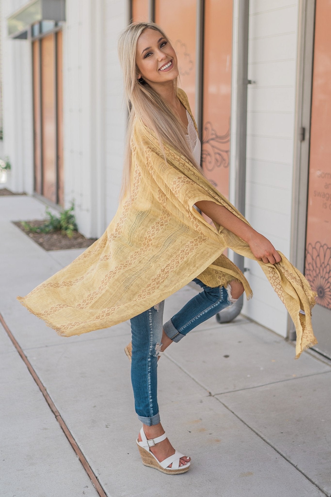 "Hint Of Print" Kimono Wrap (Mustard)