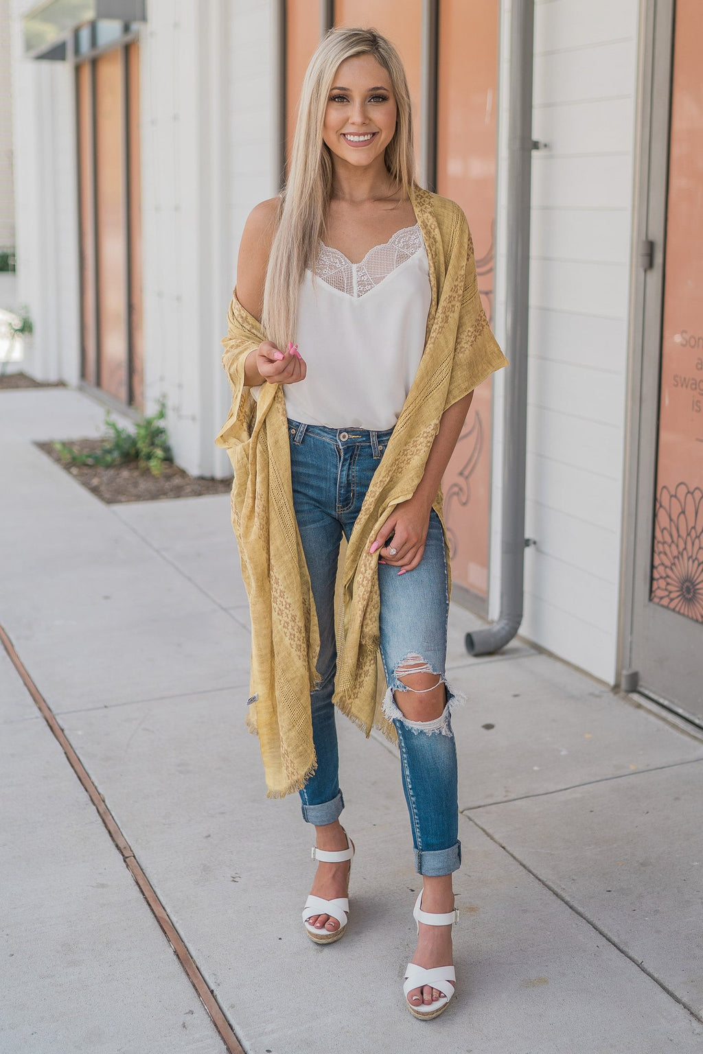 "Hint Of Print" Kimono Wrap (Mustard)