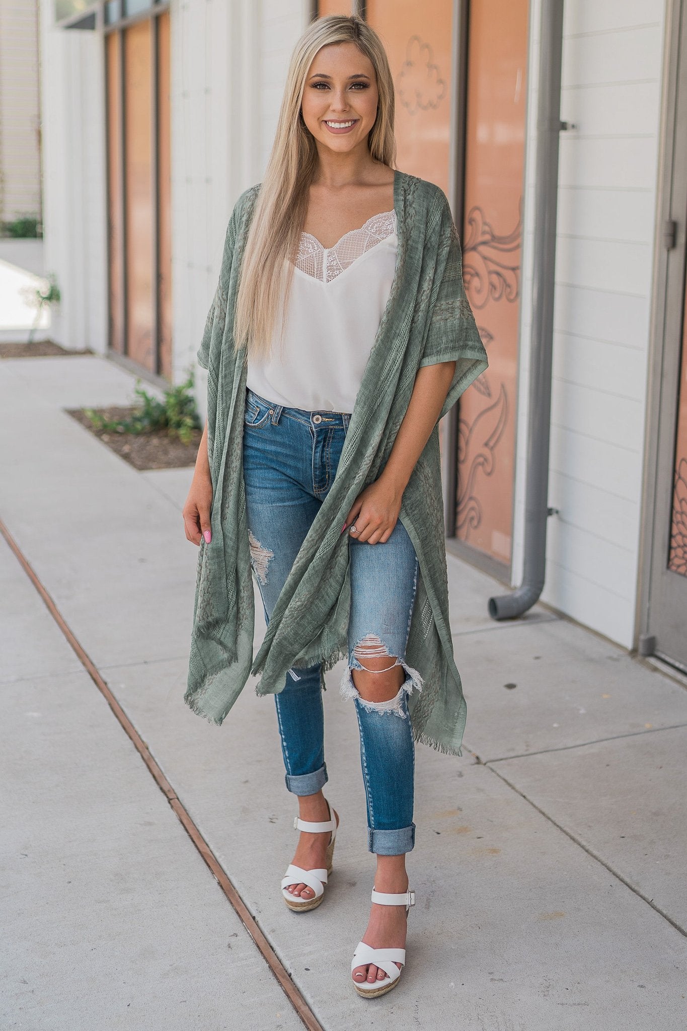 "Hint Of Print" Kimono Wrap (Sage)