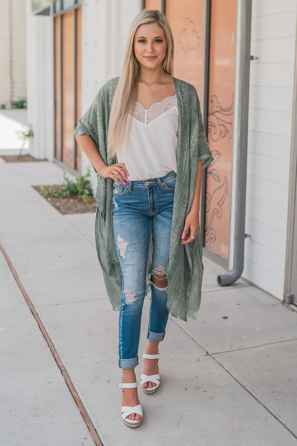 "Hint Of Print" Kimono Wrap (Sage)