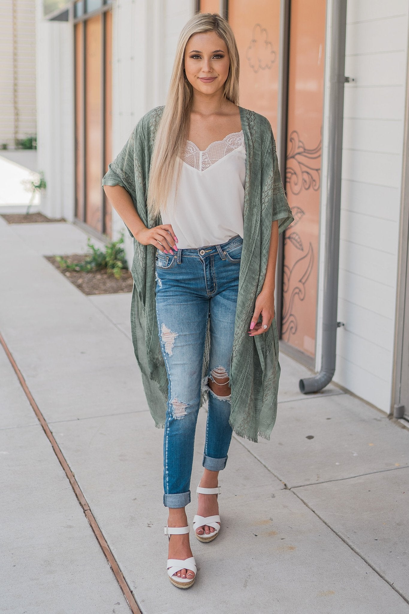 "Hint Of Print" Kimono Wrap (Sage)